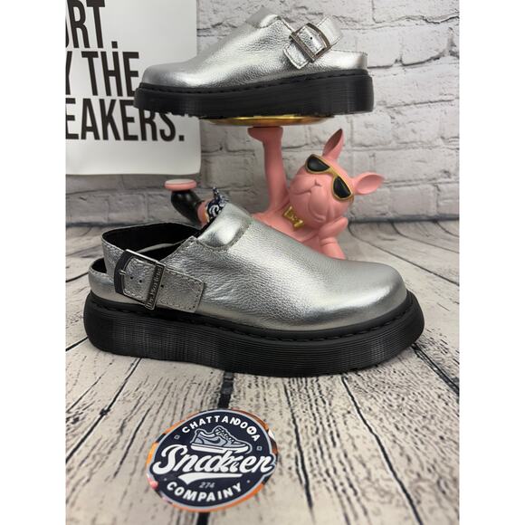 Dr Martens Laketen Platform Sandals Womens 9 Sliver Black Clog Mules Slides NEW - Picture 5 of 8